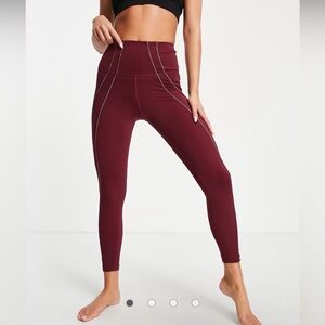 Nike Yoga Dri-Fit Burgundy High-Waisted 7/8 Leggings w/Gold Accents - Rare!